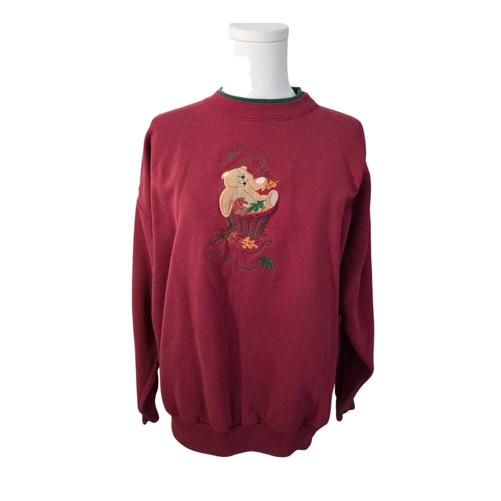 VTG M&C Energy Sportswear Sweatshirt L Maroon Fall Autumn Teddy Bear Basket 90s